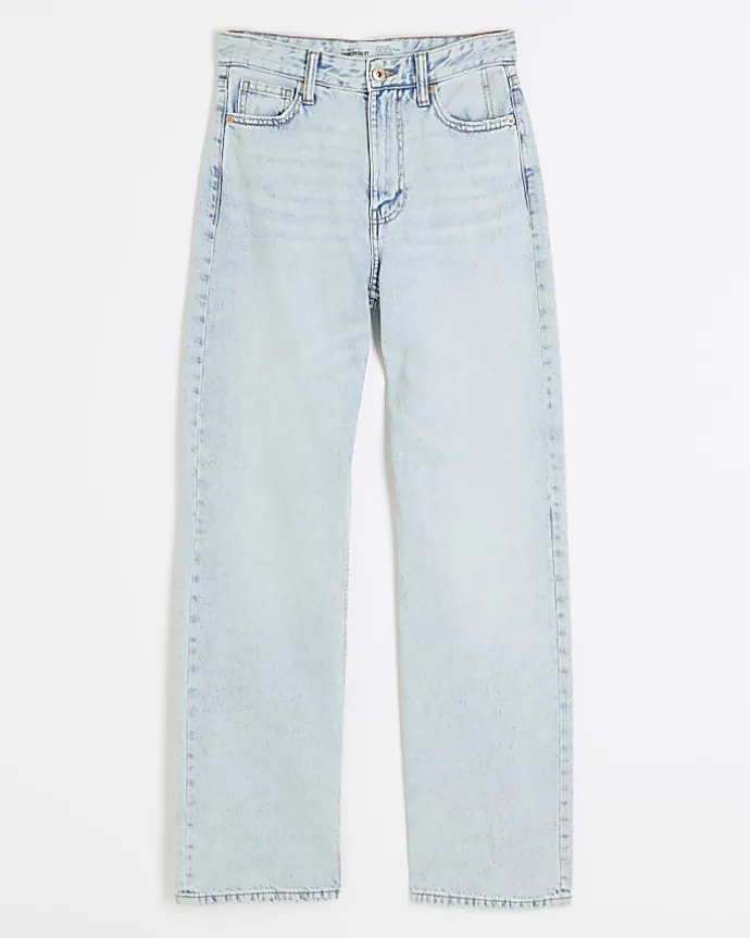 Blue high waisted relaxed straight fit jeans