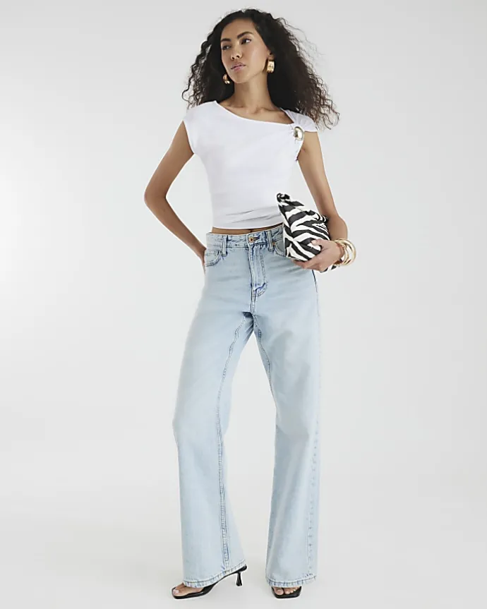 Blue high waisted relaxed straight fit jeans