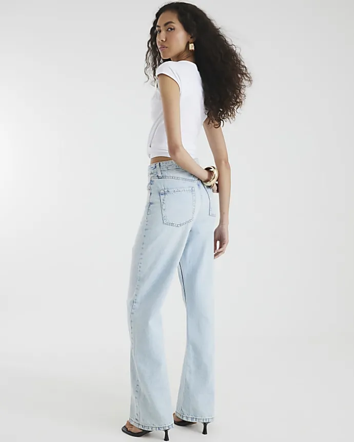 Blue high waisted relaxed straight fit jeans