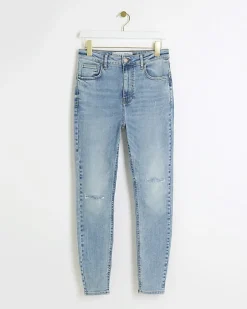 Blue high waisted ripped jeggings