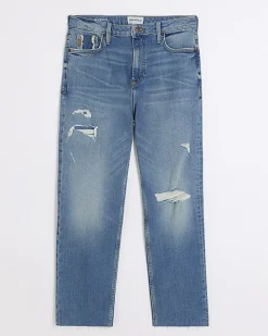 Blue high waisted slim fit ripped jeans