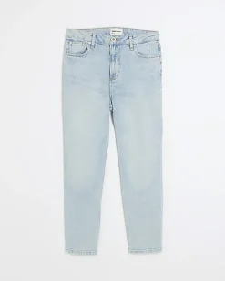 Blue high waisted slim fit straight jean