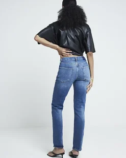 Blue High Waisted Slim Straight Jeans