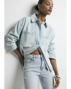 Blue high waisted slim straight jeans