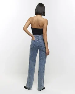 Blue high waisted stove pipe straight jeans