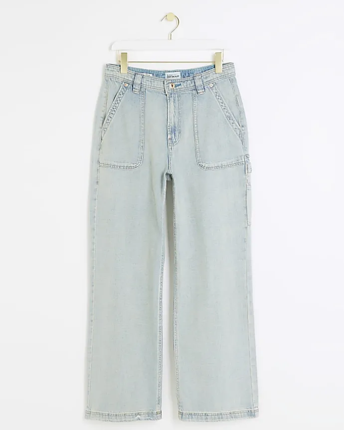 Blue high waisted wide fit cargo jeans