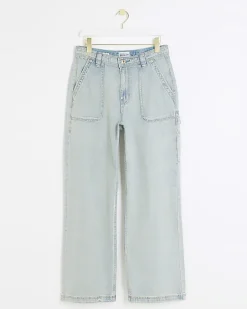 Blue high waisted wide fit cargo jeans