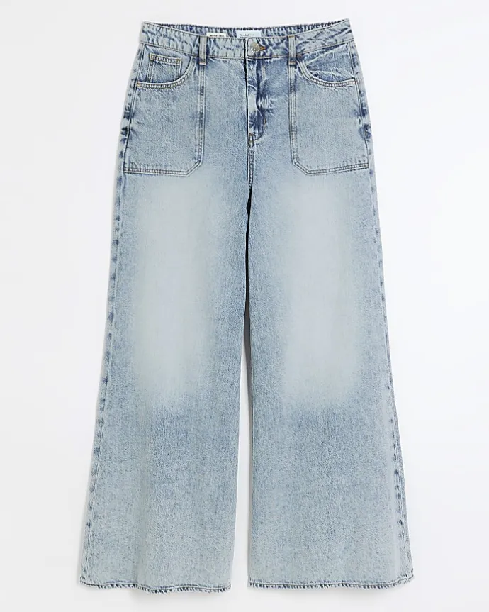 Blue high waisted wide leg jeans
