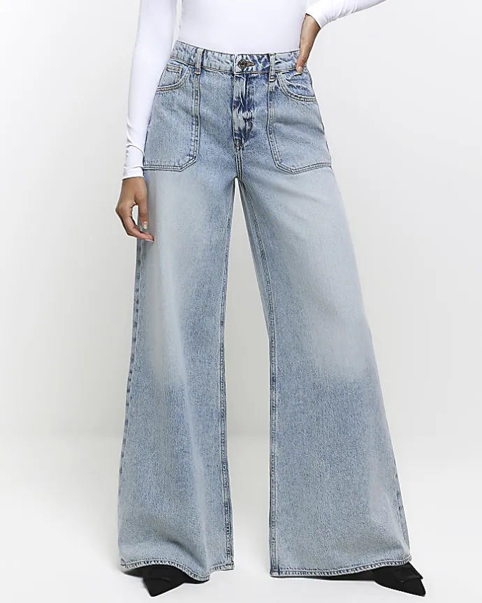 Blue high waisted wide leg jeans