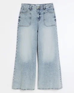 Blue high waisted wide leg jeans