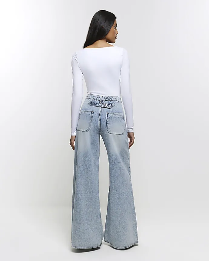 Blue high waisted wide leg jeans