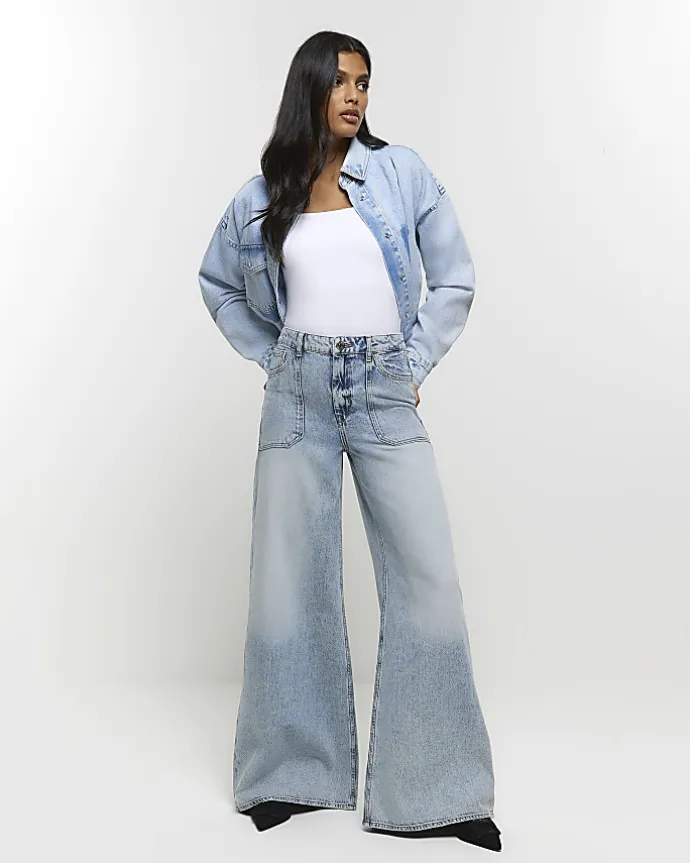 Blue high waisted wide leg jeans