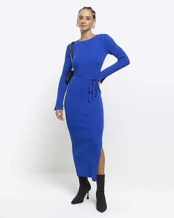 Blue knit rib jumper maxi dress