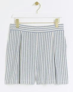 Blue linen blend stripe shorts