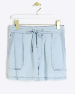 Blue lyocell drawstring shorts