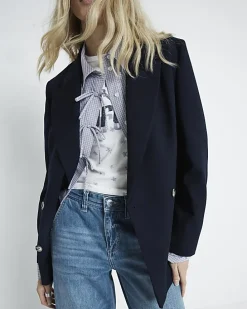 Blue mid rise baggy wide leg jeans