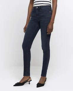 Blue mid rise bum sculpt skinny jeans