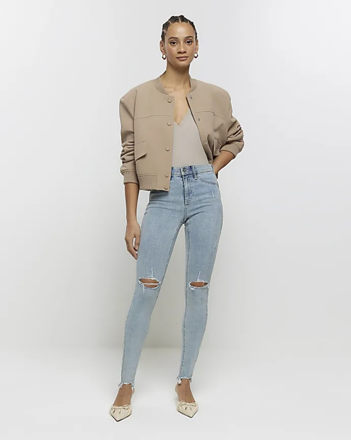 Blue mid rise bum sculpt jeggings