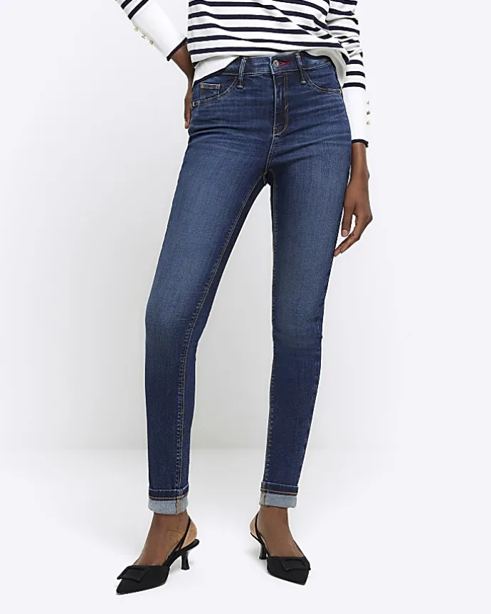 Blue mid rise bum sculpt jeggings