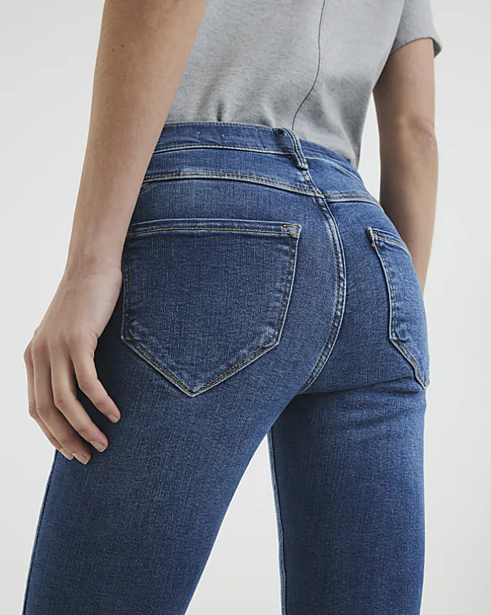 Blue mid rise bum sculpt skinny jeans