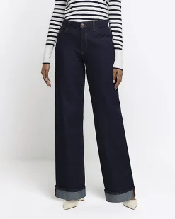 Blue mid rise loose baggy jeans