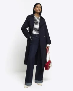Blue mid rise loose baggy jeans