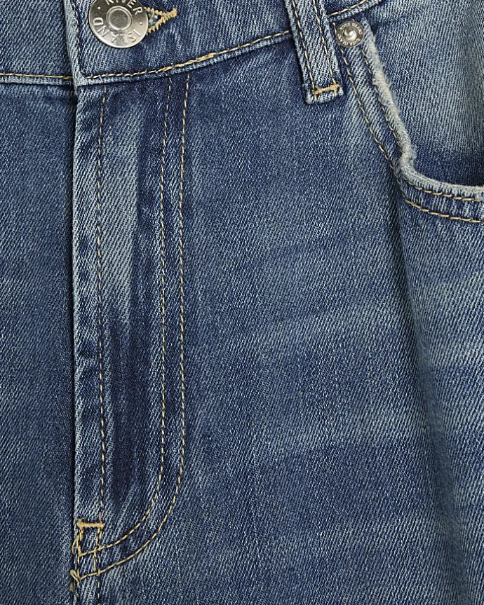 Blue mid rise loose baggy jeans