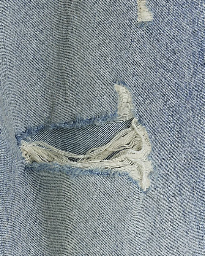 Blue mid rise ripped wide leg jeans