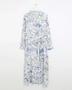 Blue printed shirt midi dress