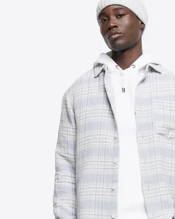 Blue regular fit check long sleeve shirt