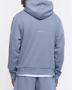 Blue regular fit colour block hoodie