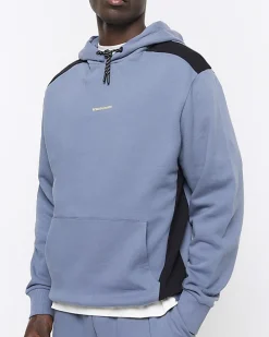 Blue regular fit colour block hoodie