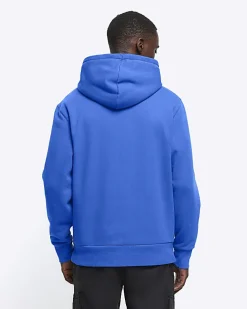 Blue regular fit plain hoodie