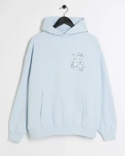 Blue regular fit snake graphic hoodie