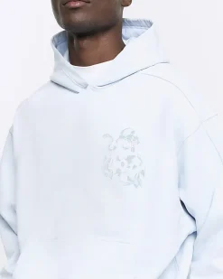 Blue regular fit snake graphic hoodie
