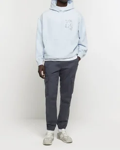 Blue regular fit snake graphic hoodie