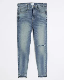 Blue ripped high waisted super skinny jeans