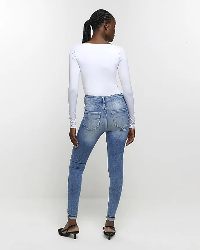 Blue ripped high waisted skinny jeans