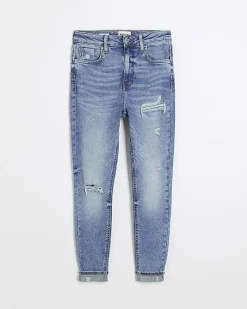 Blue ripped high waisted skinny jeans