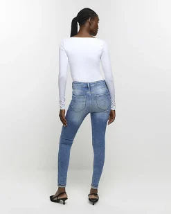 Blue ripped high waisted skinny jeans