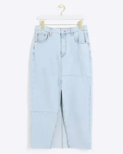Blue seamed denim maxi skirt