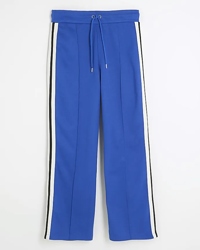 Blue side stripe wide leg joggers