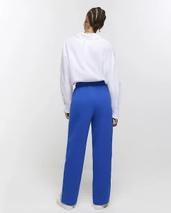 Blue side stripe wide leg joggers