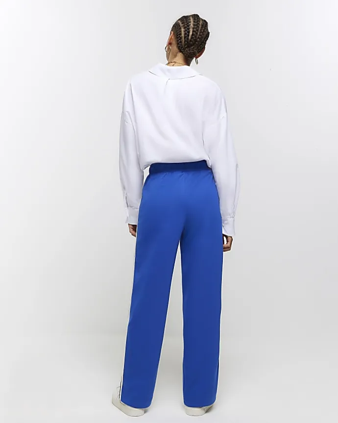 Blue side stripe wide leg joggers