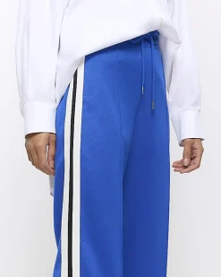 Blue side stripe wide leg joggers