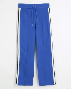 Blue side stripe wide leg joggers