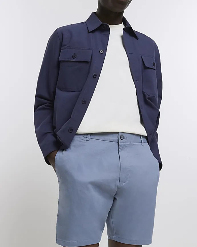 Blue skinny fit chino shorts