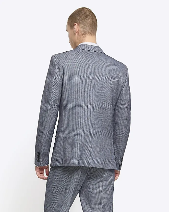 Blue skinny fit dogtooth suit jacket