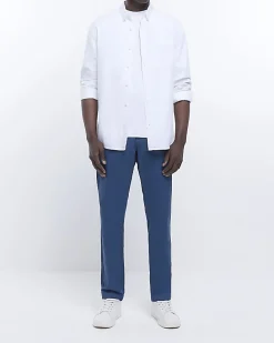 Blue slim fit casual chino trousers