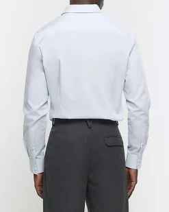 Blue slim fit long sleeve smart shirt